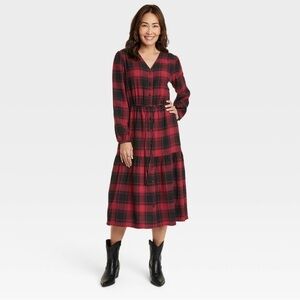 Knox Rose Red and Black Plaid Midi Dress